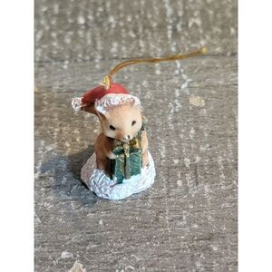Mini squirrel Santa hat present gift vintage ornament Xmas decor
